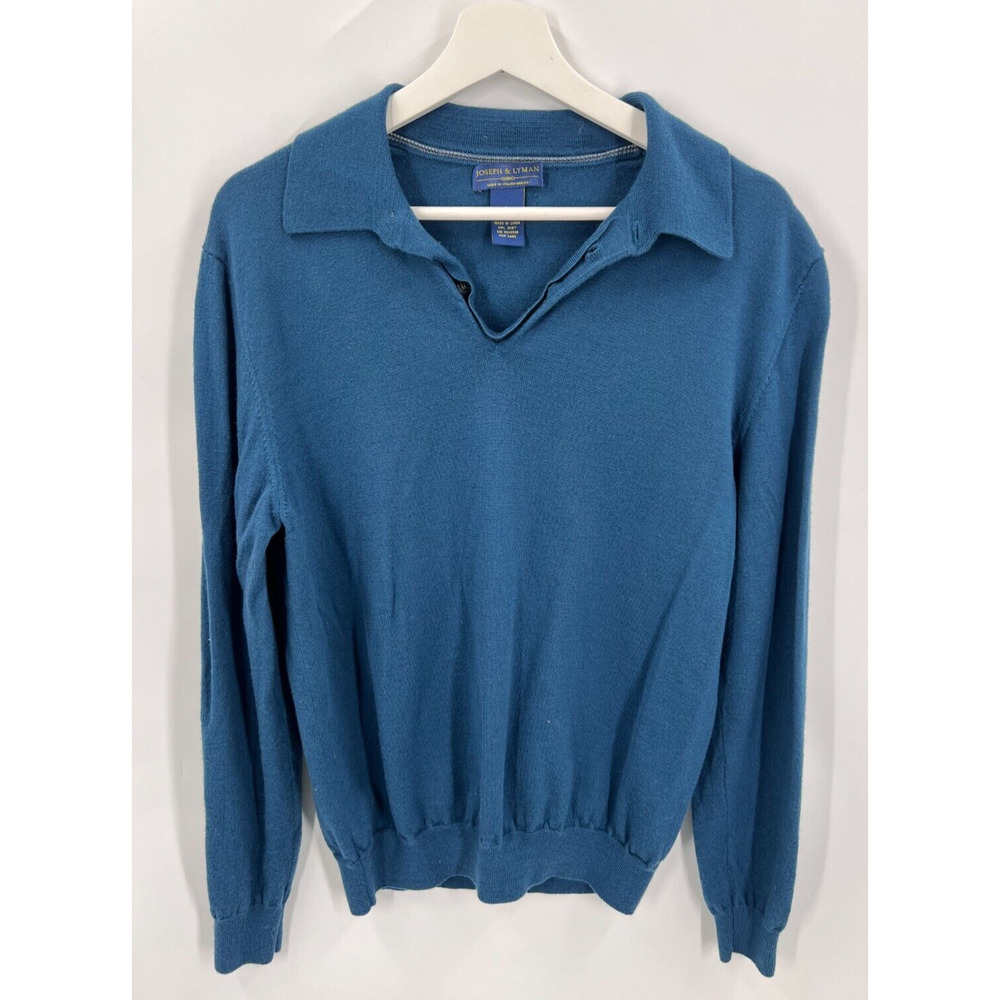Joseph And Lyman 100% Italian Merino Wool Collared Sweater Blue Men’s Size Large